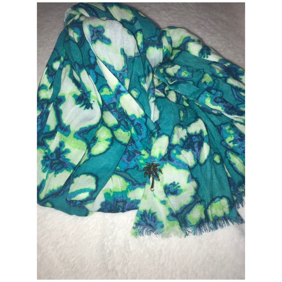 🌺SALE 🌺JUICY COUTURE BLUE WASHED HIBISCUS SCARF - Picture 5 of 8